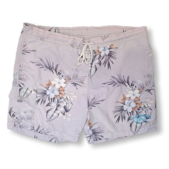 TOMMY BAHAMA Hawaiian Floral Swim Trunks Tropical Cargo Bathing Suit - Picture 1 of 16